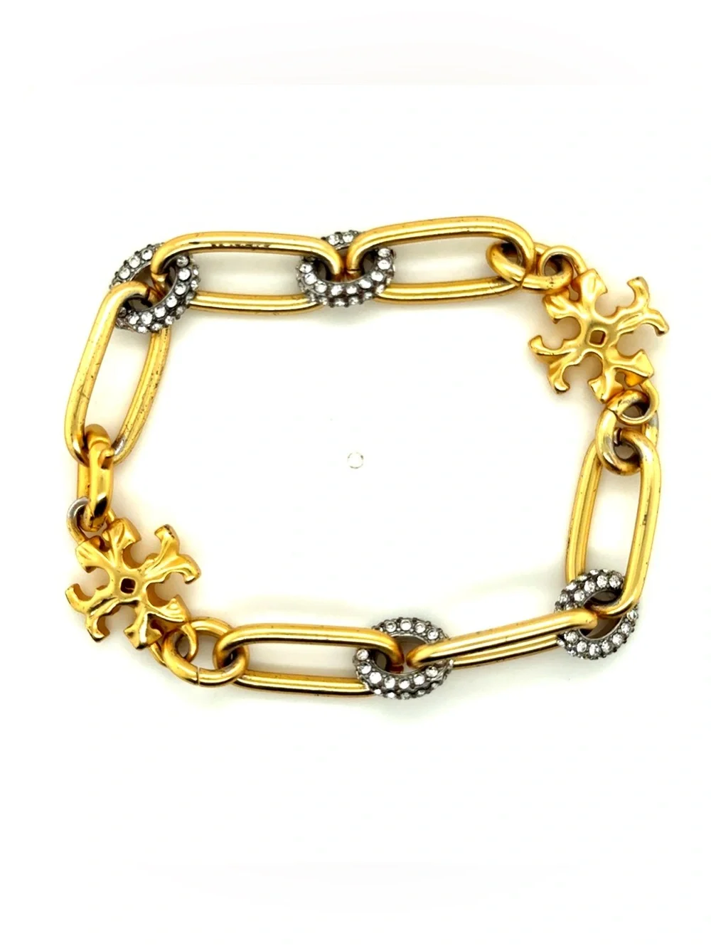 Tory‎ Burch Gold Link Bracelet with Crystal Accents